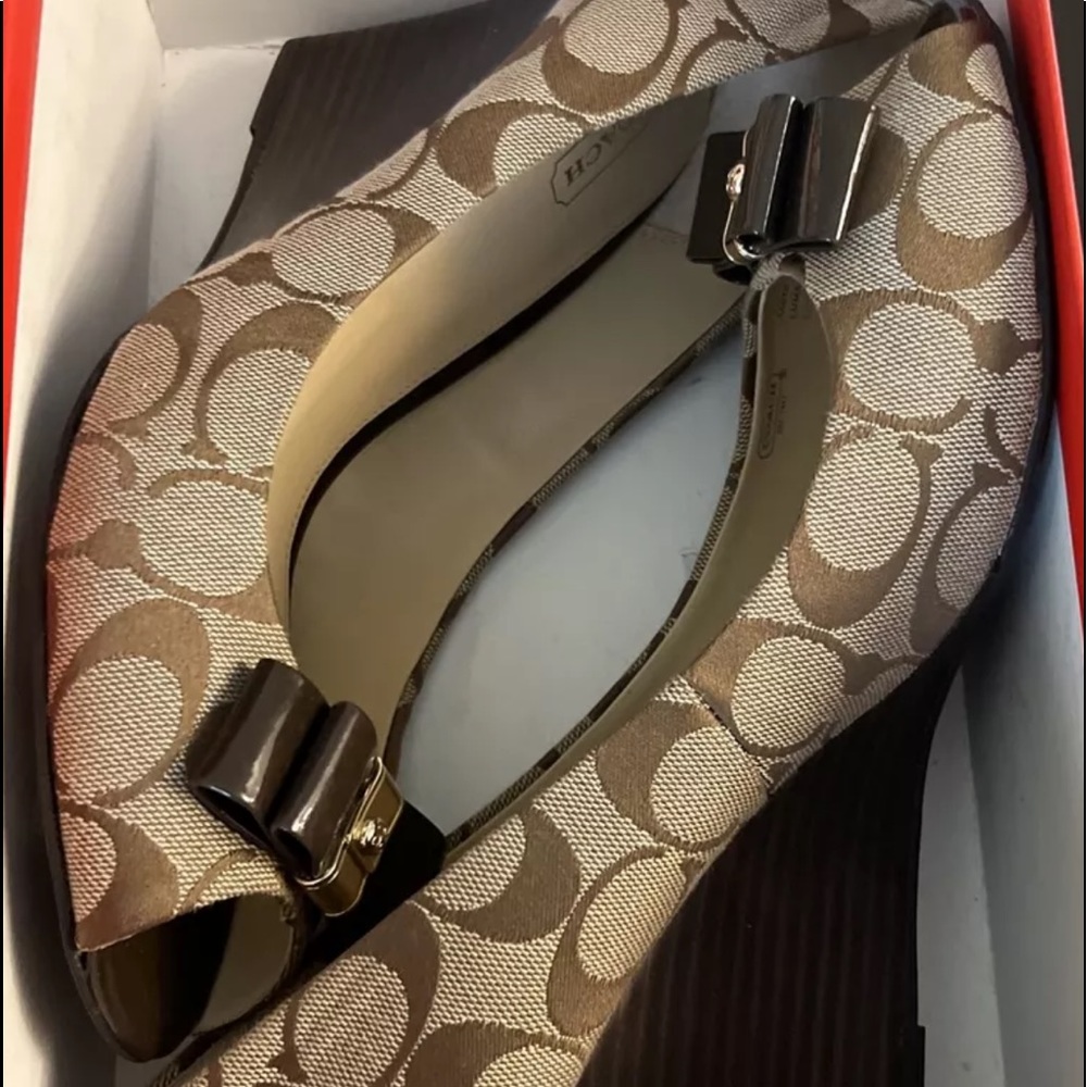 Coach Logo Open Toe Wedges